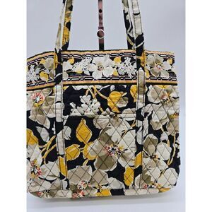 Vera Bradley Quilted Floral Tote Bag - Black Yellow White - Cotton - Stylish & S